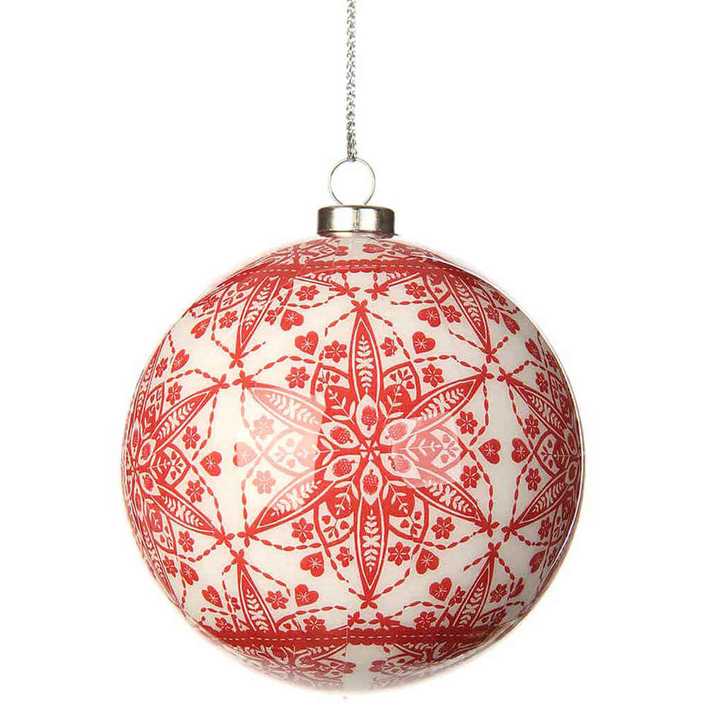 Plastic Ball Ornament Red White 3in