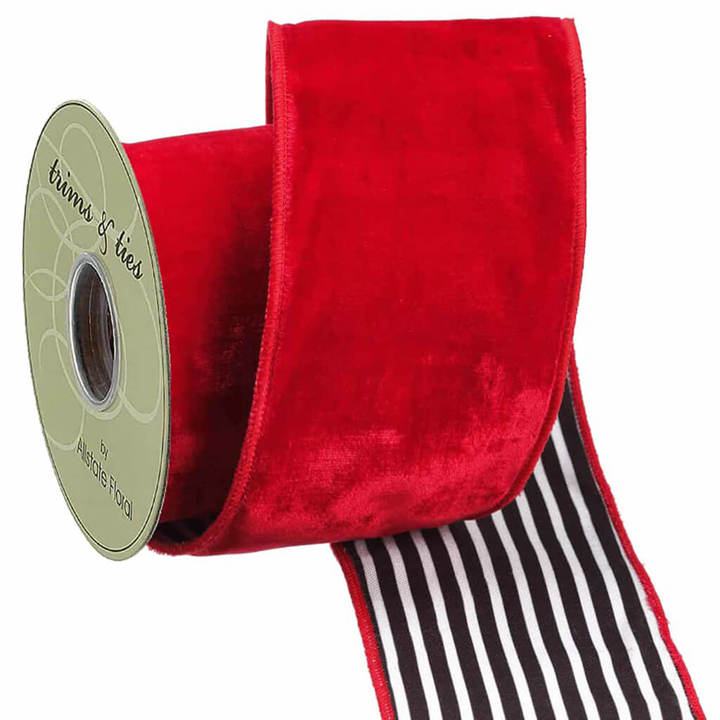 Red Velvet Stripe Ribbon 4in x 5yd