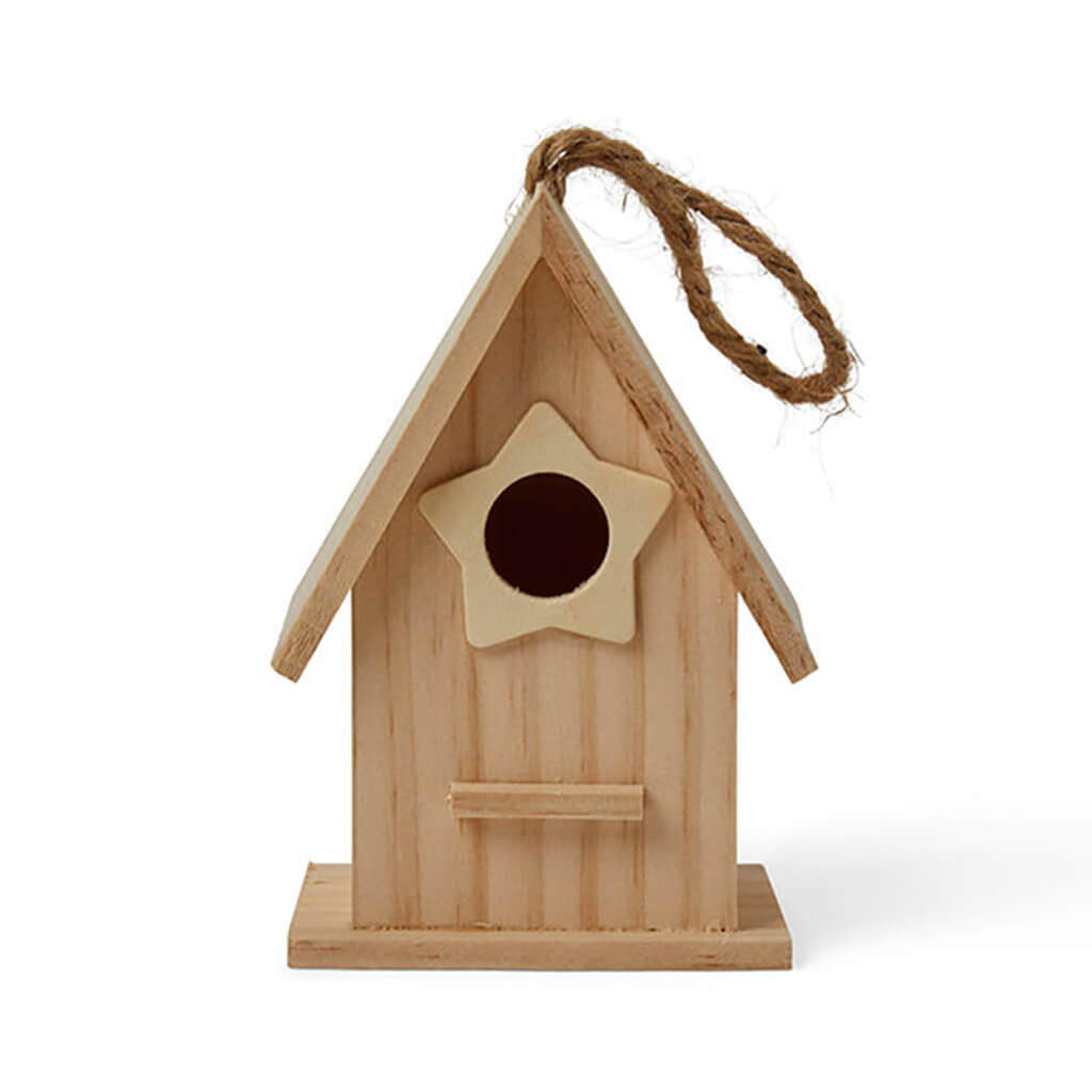 Wood Birdhouse With Star Cutout 5in