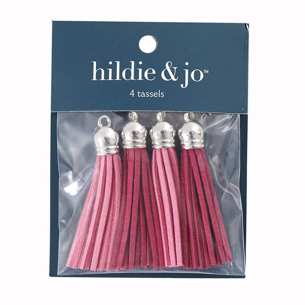 Fuchsia &amp; Pink Suede Tassel Pendants 4ct 2in