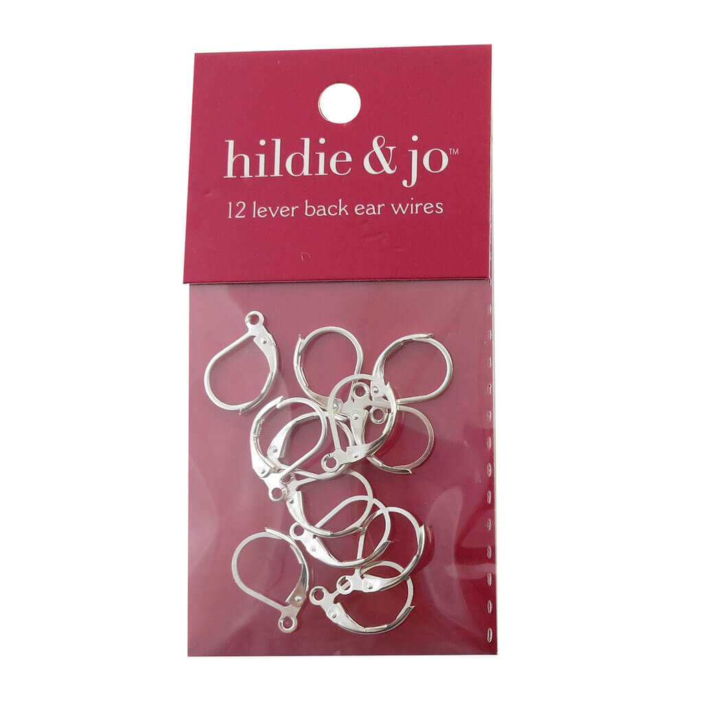 Shiny Silver Metal Lever Back Plain Ear Wires 12pk 16mm