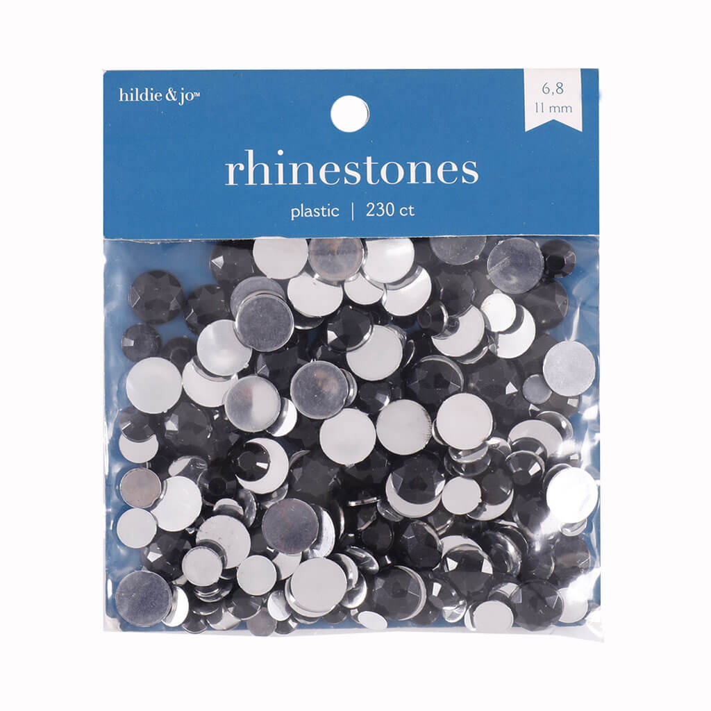 Black Assorted Round Plastic Rhinestones 230ct