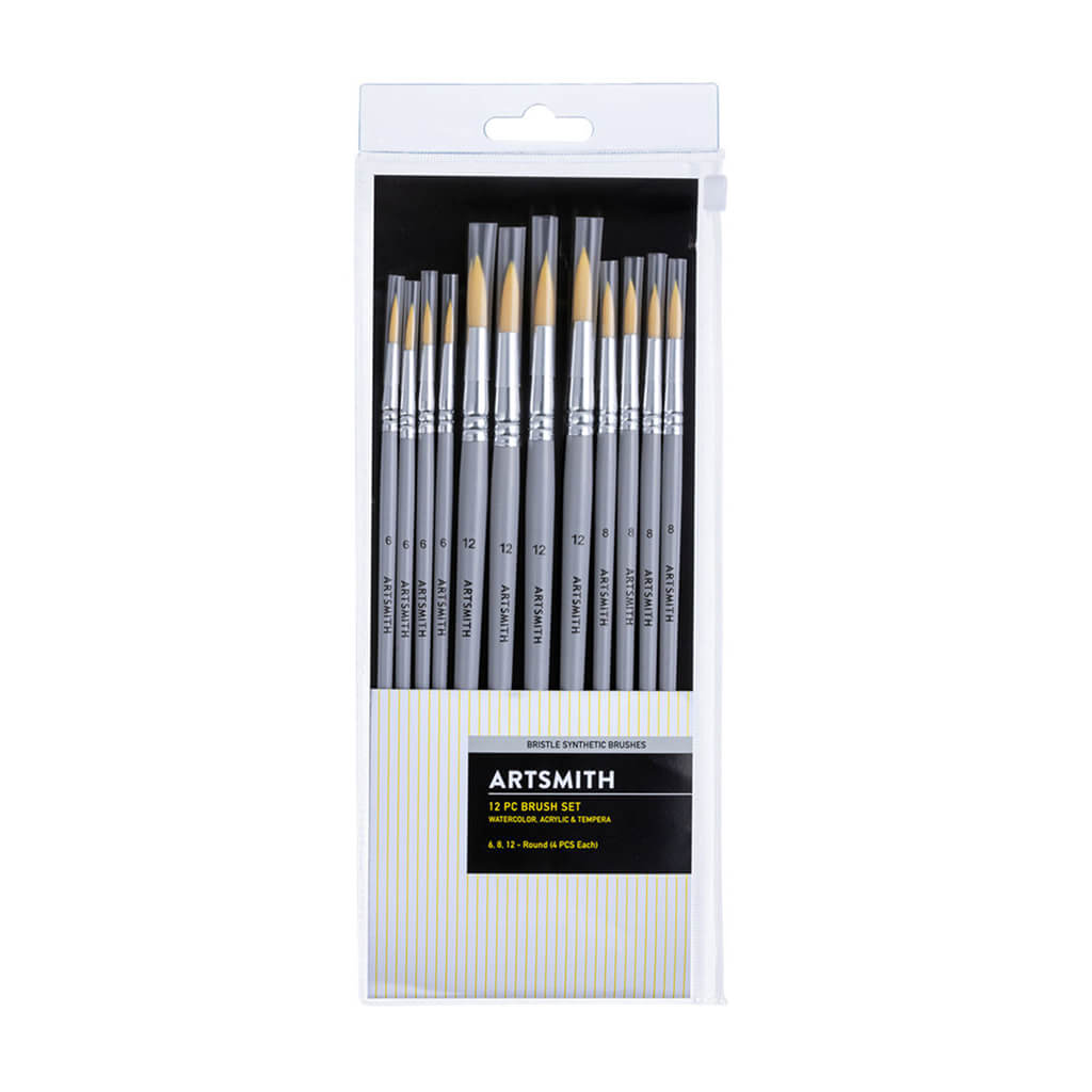 Artsmith Long Handle 12pc Bristle Synthetic Brushes