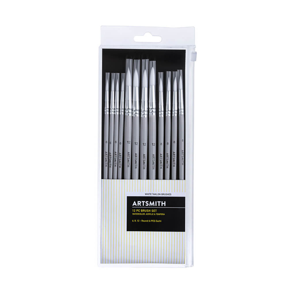 Artsmith Long Handle 12pc White Taklon Brushes