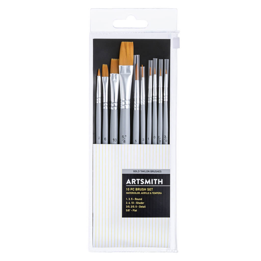 Artsmith Short Handle 10pc Gold Taklon Variety Set