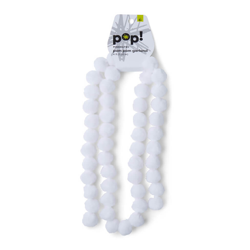 Poms White Garland, 1in x 4ft