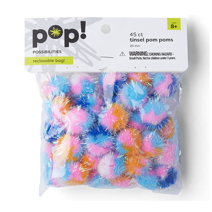 POP! Multicolor Tinsel Pom Poms 45ct 25mm