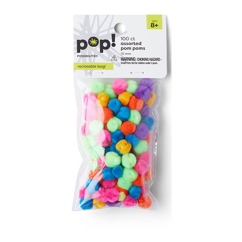 Multicolor Assorted Pom Poms 100ct 10mm