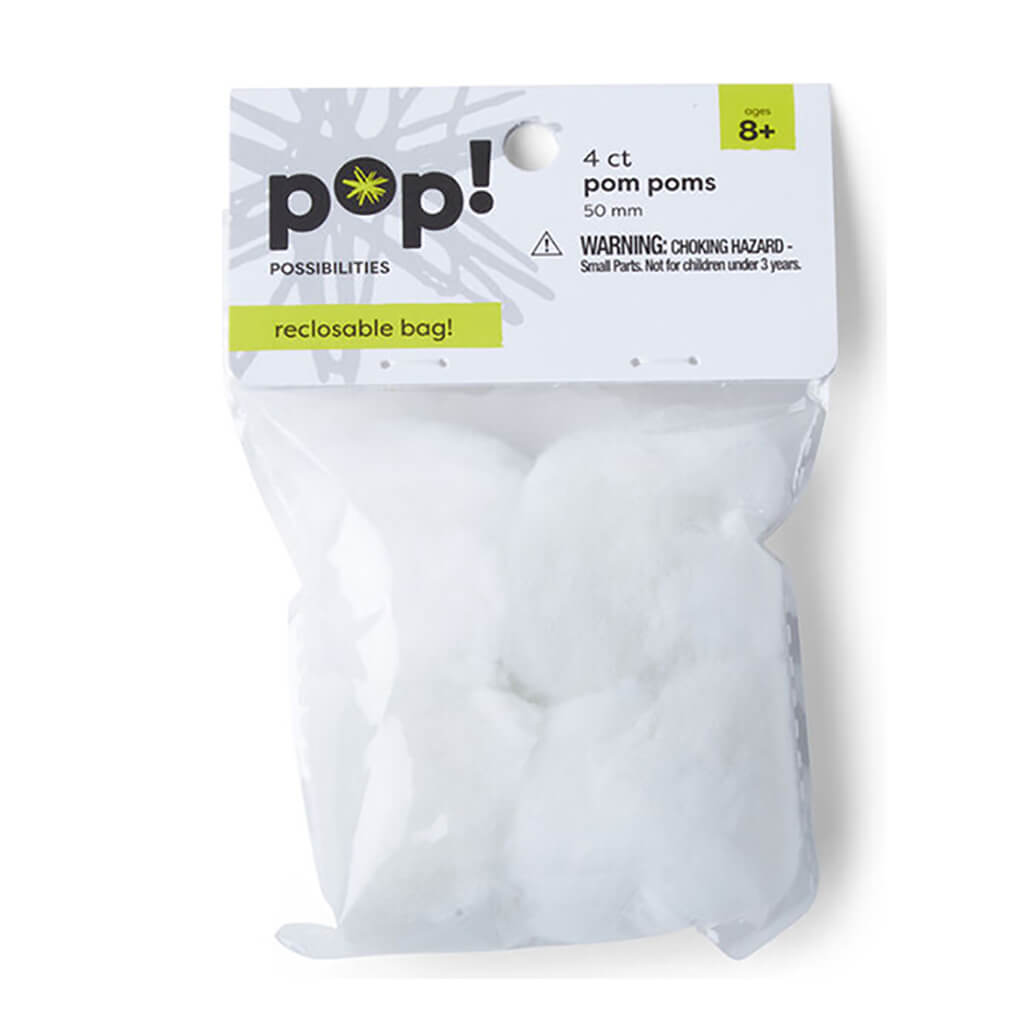 POP! White Pom Poms 4pk 50mm