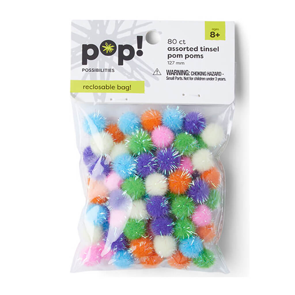 POP! Tinsel Poms Bright Assorted 5in 80pc