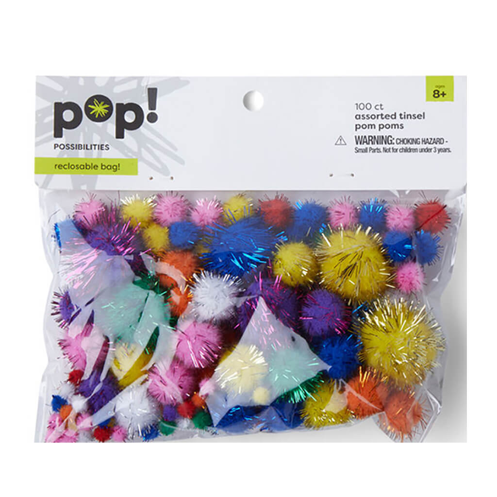 POP! Tinsel Pom Bright Assorted 100ct