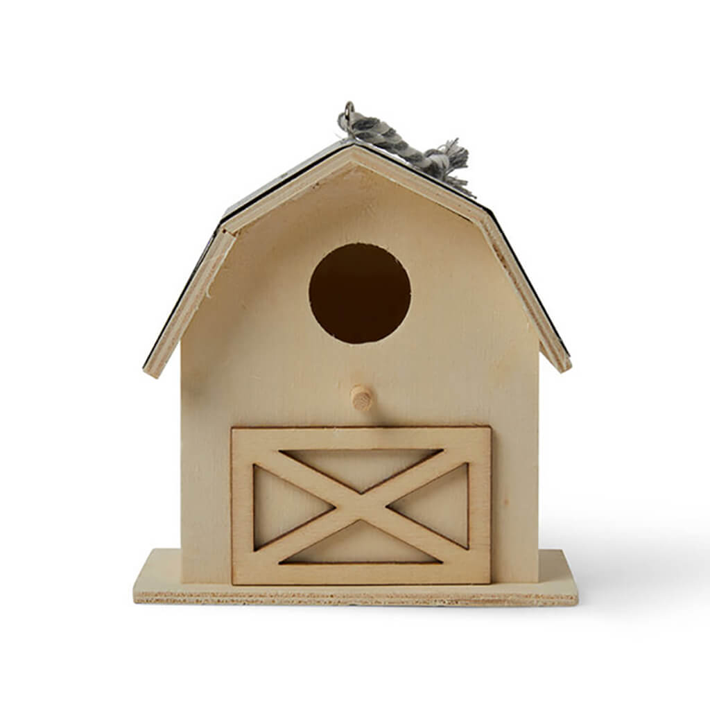 Small Wooden Barn Birdhouse with Metal Roof