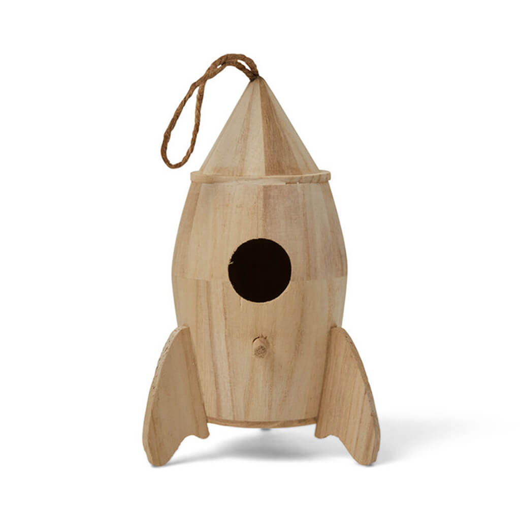 Wood Rocket Ship Birdhouse 9in