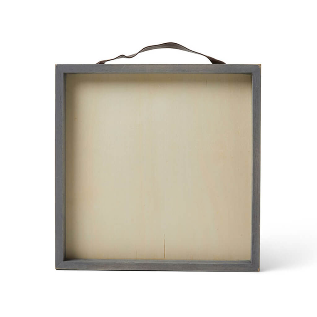 Square Framed Wall Sign with Leather Strap 9in x 9in Gray