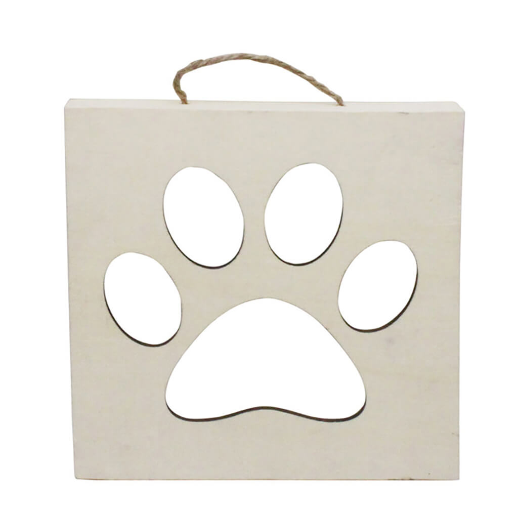 Wooden Surface with Paw Print Cutout