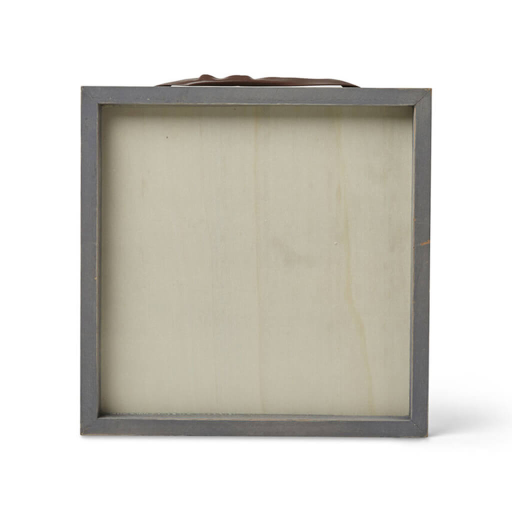 Square Framed Wall Sign with Leather Strap 12in x 12in Gray