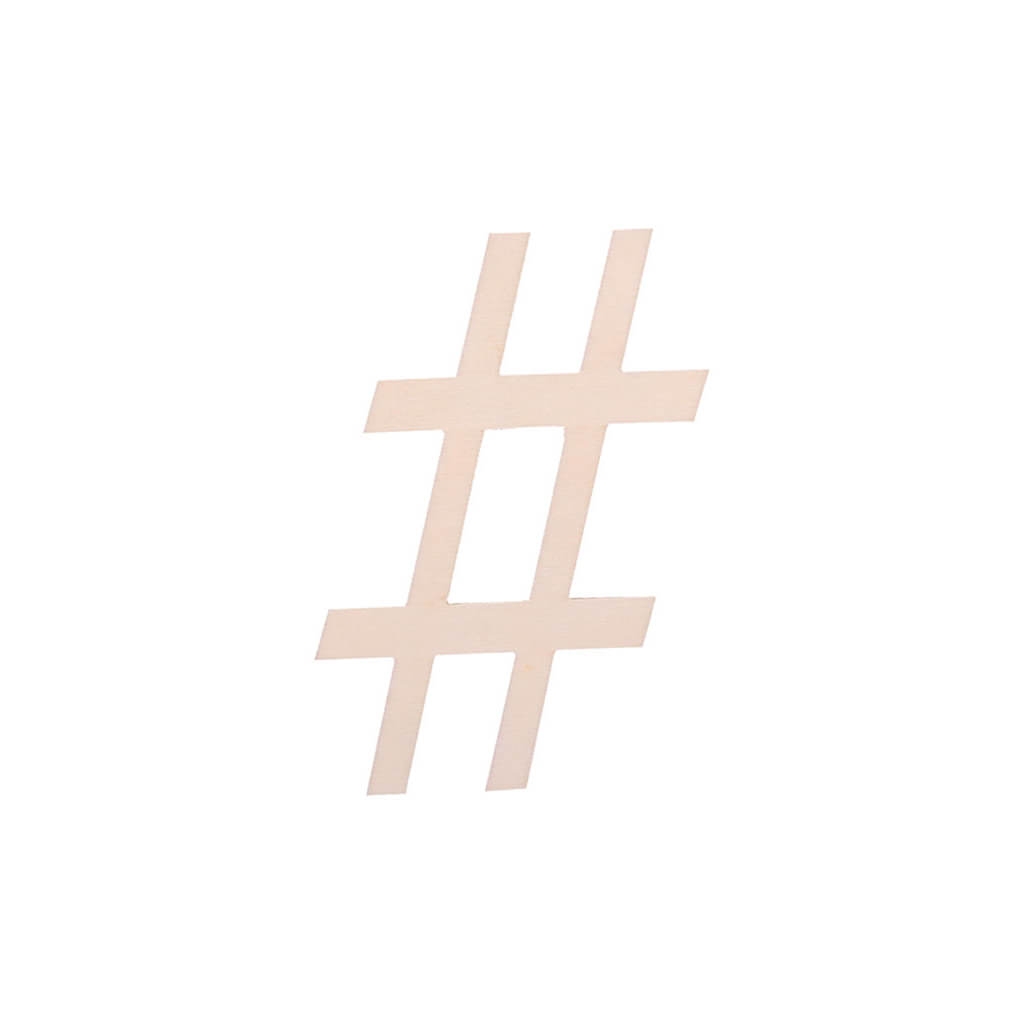 Flat Wood Fancy Script Hashtag