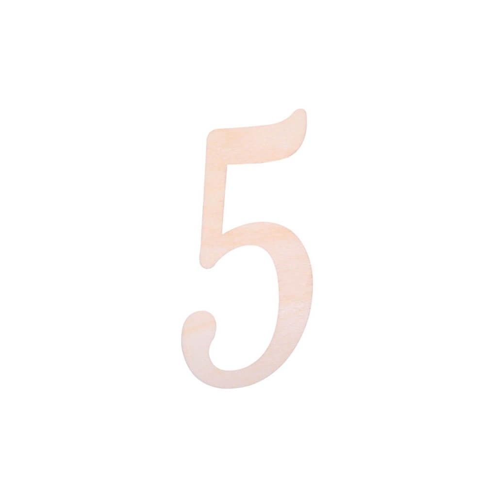 Flat Wooden Fancy Script Number 5