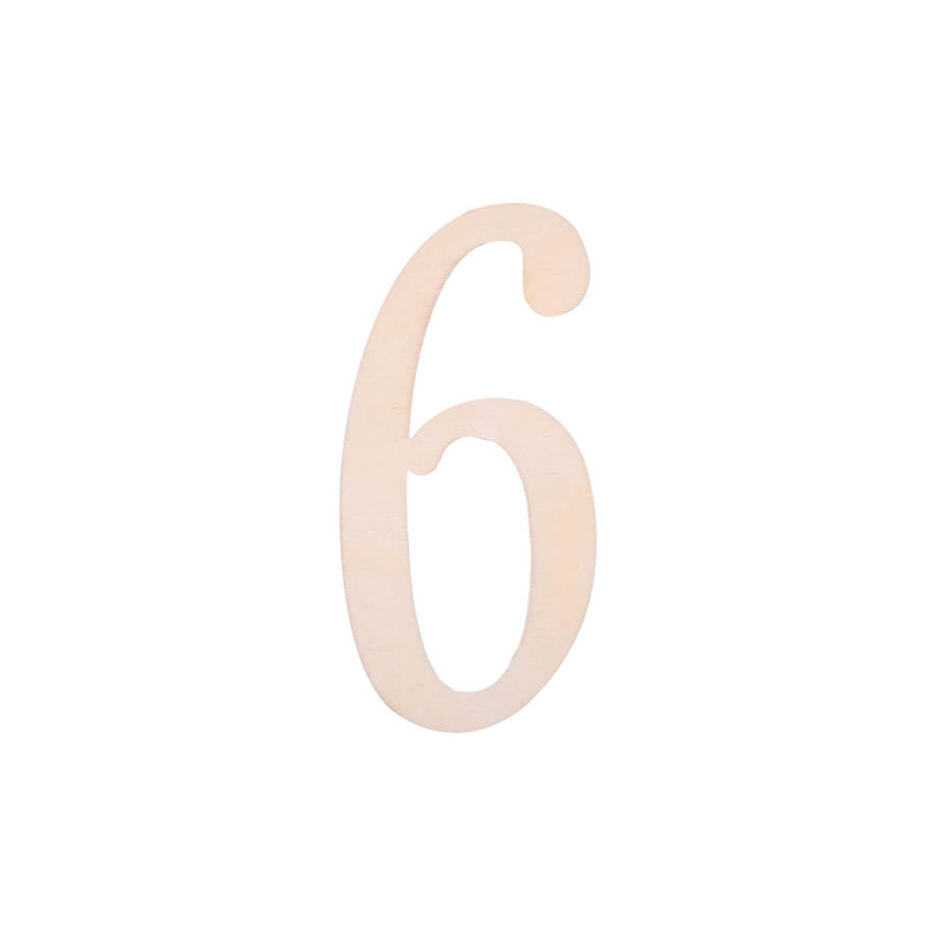 Flat Wooden Fancy Script Number 6