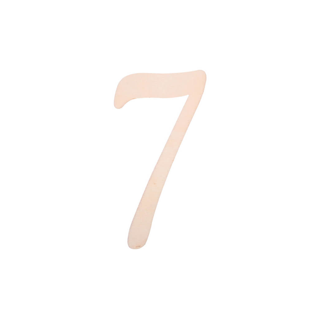 Flat Wooden Fancy Script Number 7