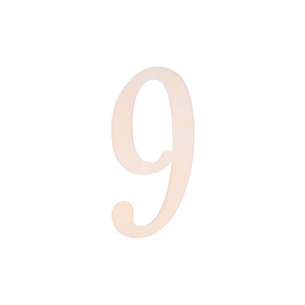 Flat Wooden Fancy Script Number 9