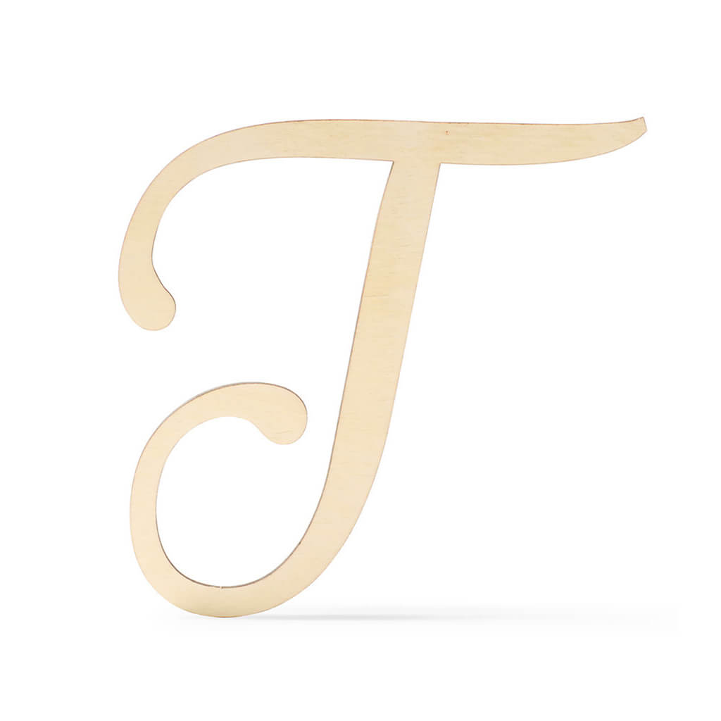 Flat Wood Fancy Script Uppercase T