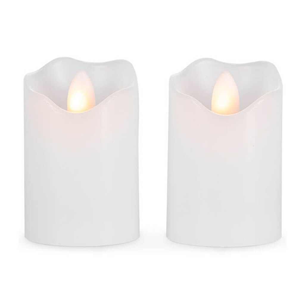 LED White Wave Edge Pillar Candles 2pk 2in x 3in