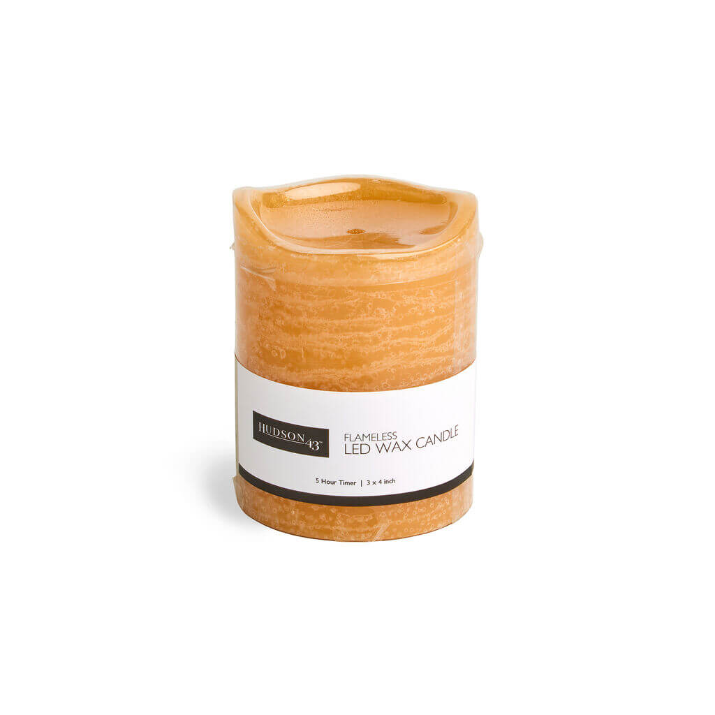Flameless Cinnamon Chai Scented LED Rustic Pillar Candle 3in x 4in Honey