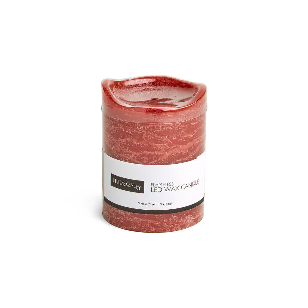 Flameless Pomegranate Scented LED Rustic Pillar Candle 3in x 4in Currant