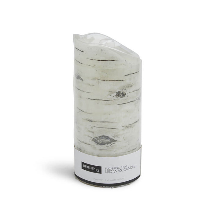 Birch Flickering Flame LED Wax Candle, 3in x 7in