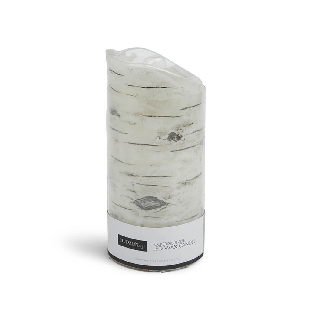 Birch Flickering Flame LED Wax Candle, 3in x 7in
