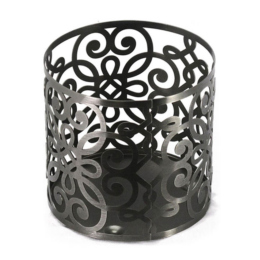 Black Scroll Pillar Candle Holder, 3in x 3in