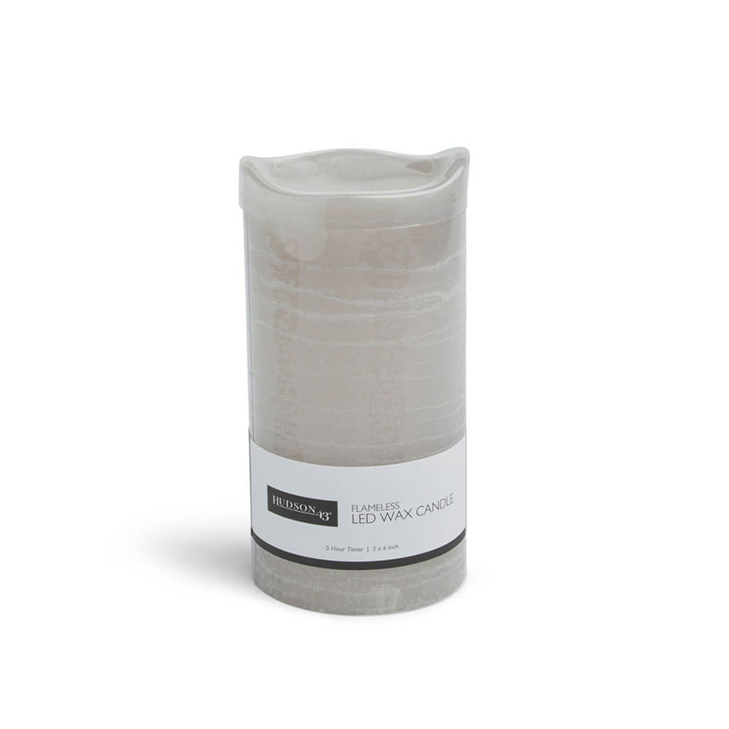 LED Warm Gray Inglow Rustic Pillar Candle, 3in x 6in