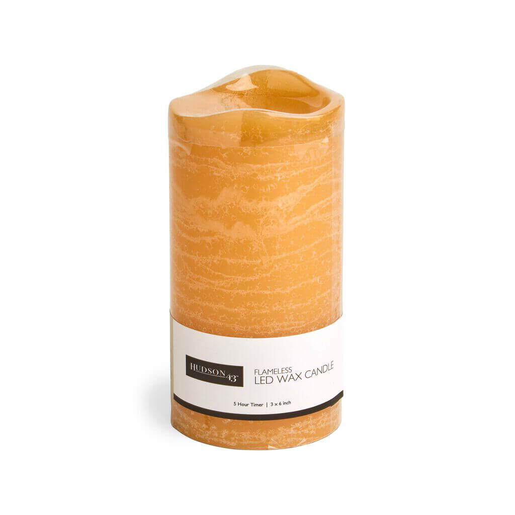 Flameless Cinnamon Chai Scented LED Rustic Pillar Candle, 3in x 6in
