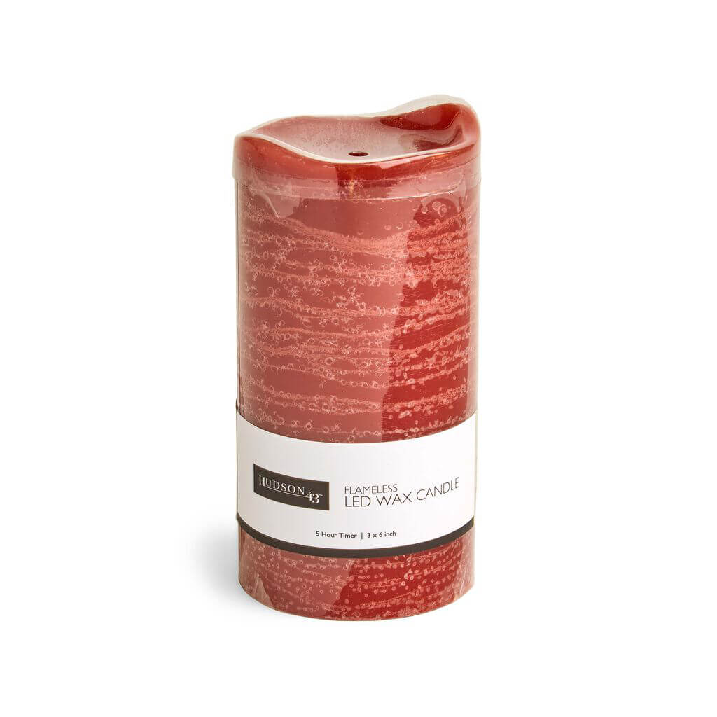Flameless Pomegranate Scented LED Rustic Pillar Candle, 3in x 6in