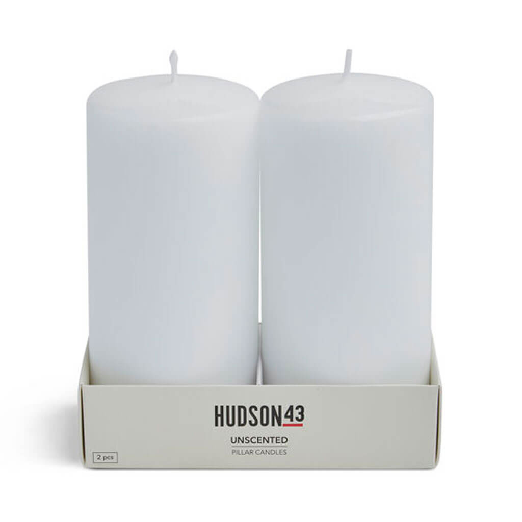 White Unscented Pillar Candles 2pk, 3in x 6in