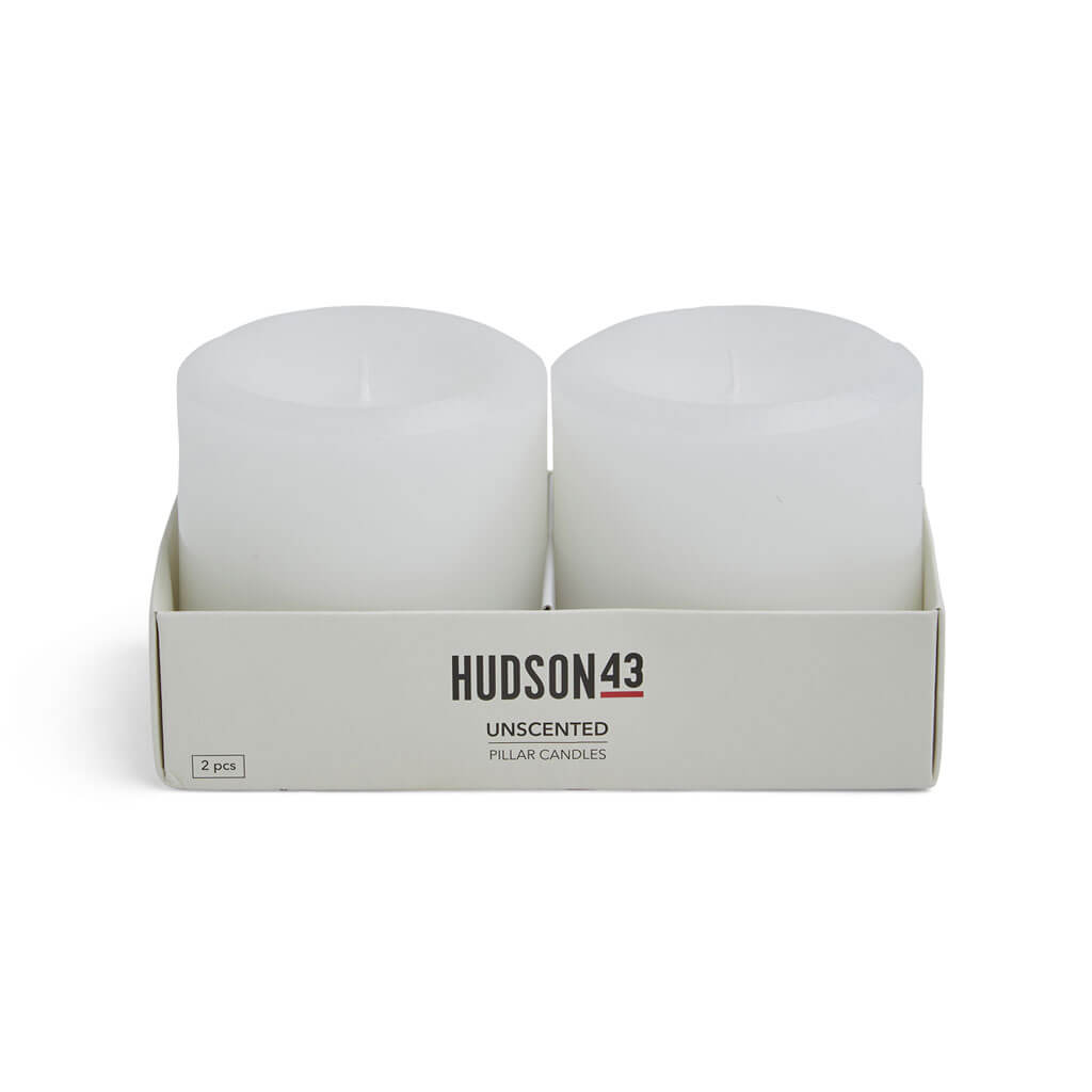 White Unscented Pillar Candles 2pk, 3in x 3in