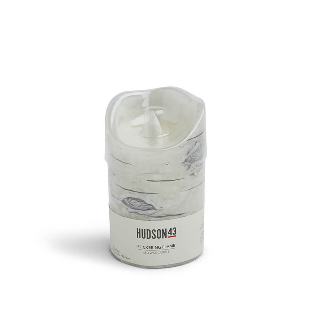 Birch Flickering Flame LED Wax Candle, 3in x 5in