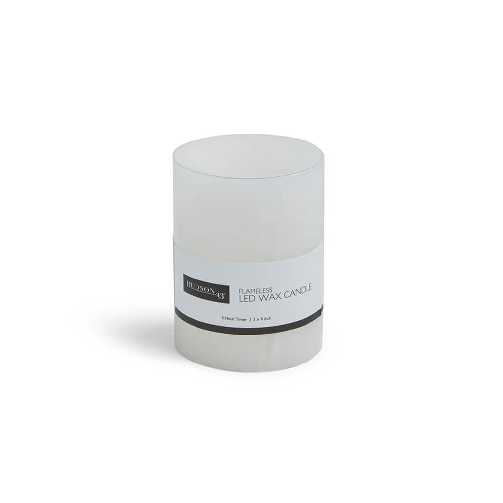 Flameless White LED Smooth Pillar Candle, 3in x 4in