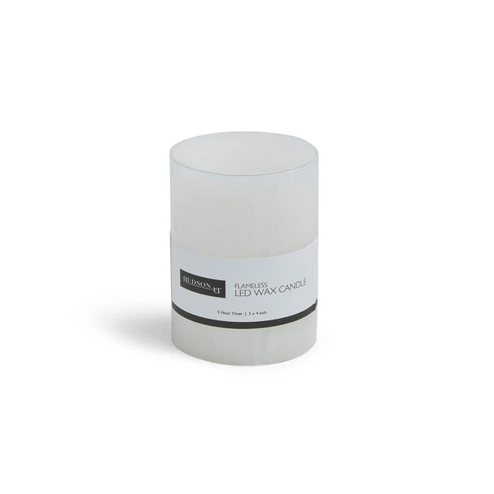 Flameless White LED Smooth Pillar Candle, 3in x 4in