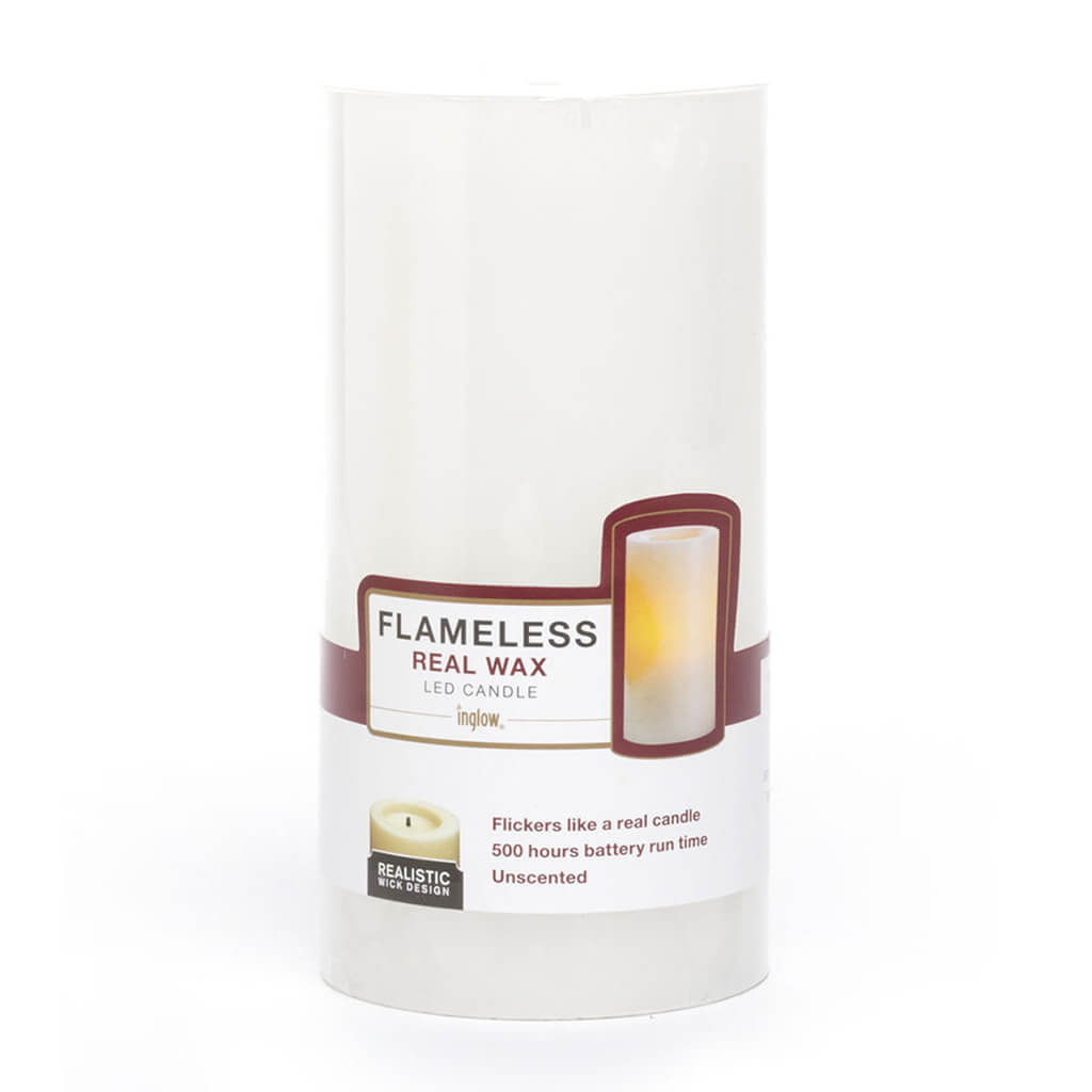 Flameless White Real Wax LED Smooth Pillar Candle, 3in x 6in