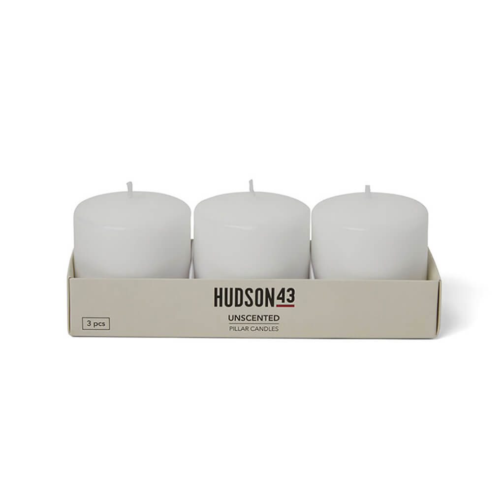 White Pillar Candles 3pk, 3in x 3in