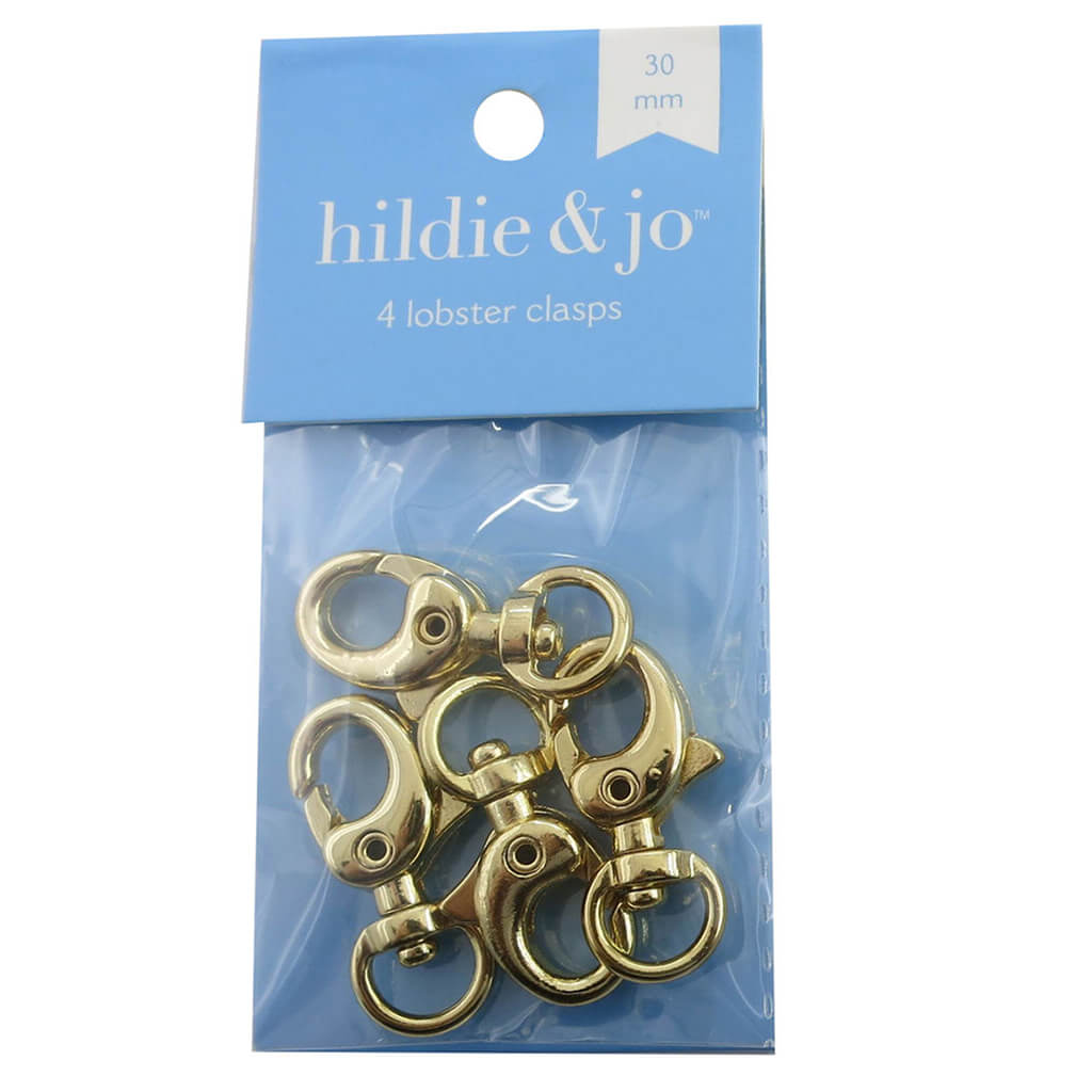 4 pk 30mm Lobster Clasps-Gold