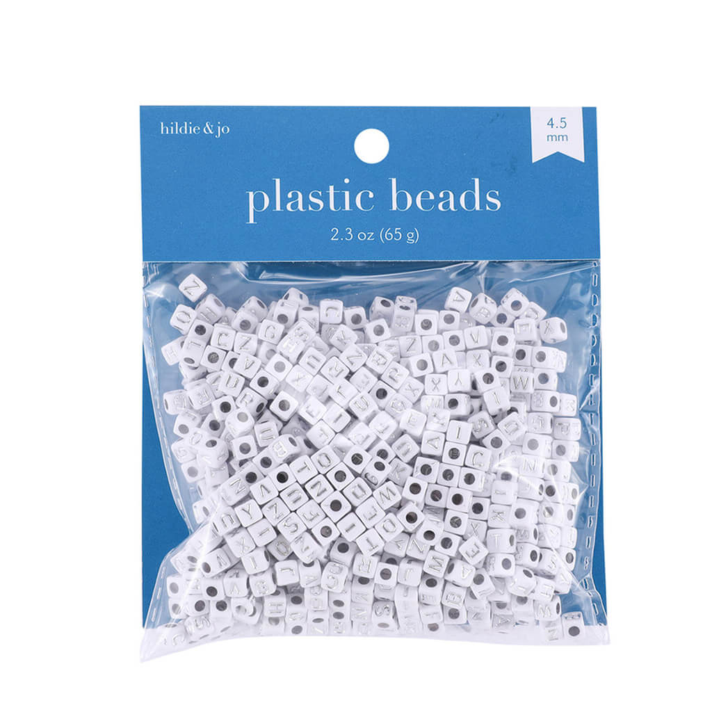 Silver Letters on White Square Plastic Beads 2.3oz 4.5mm