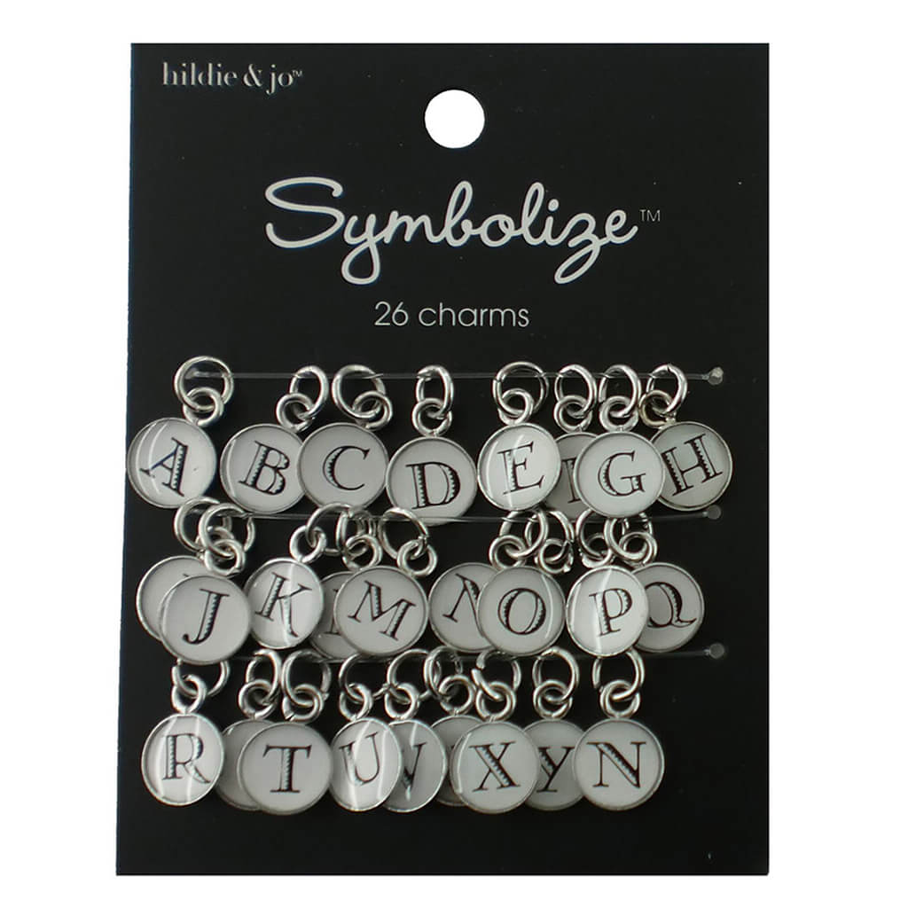 Symbolize 26 pk Charms - Black Alphabet on White