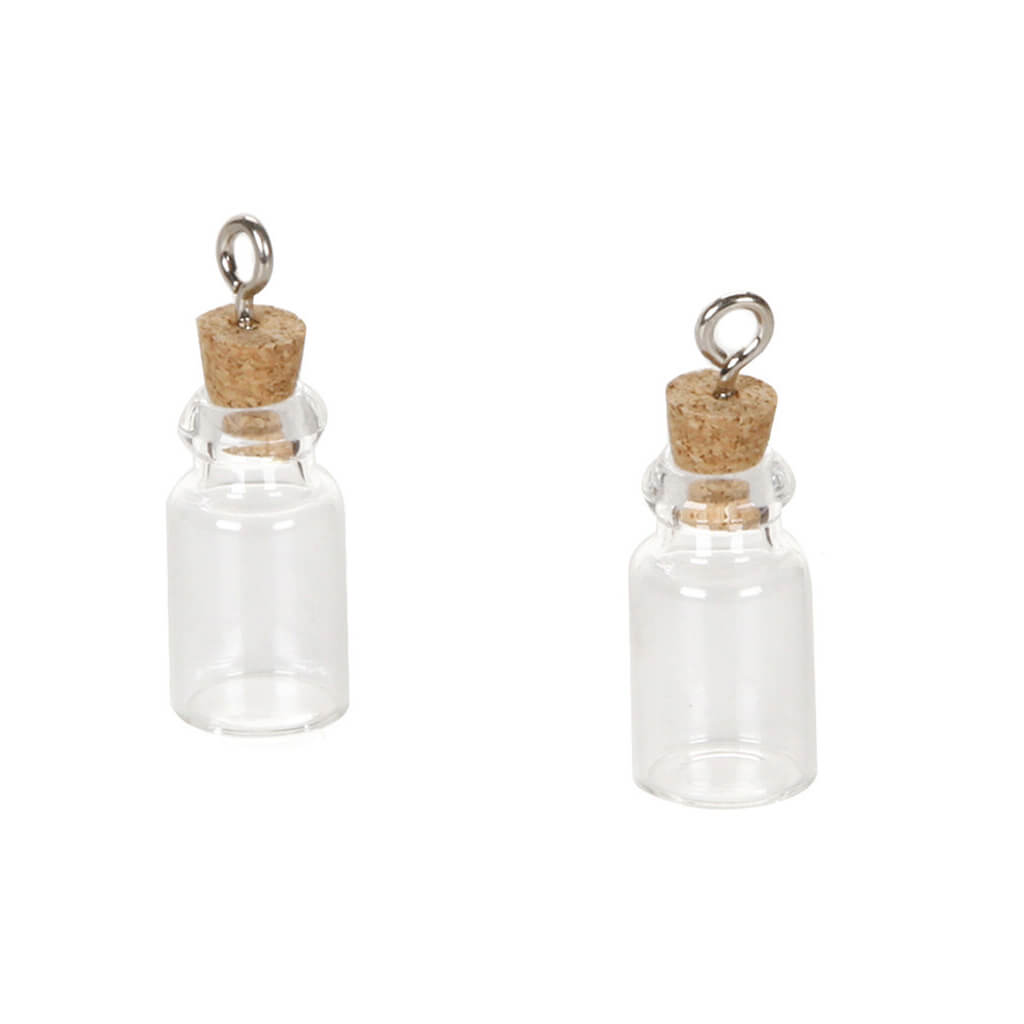 Glass Bottle Charm with Cork 2 pk 38mm x 12mm