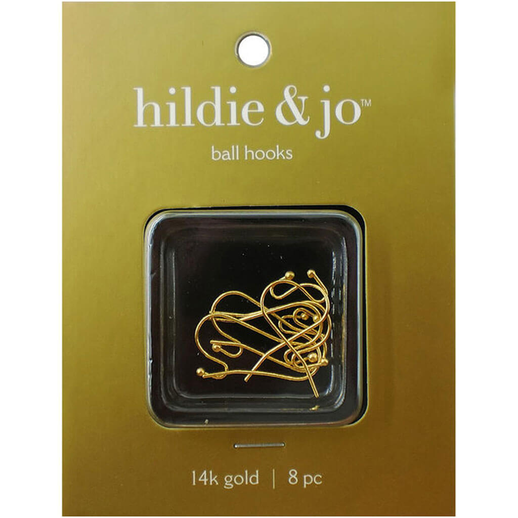 8 pk Gold Plated Ball Hooks 14k Gold, 3/4 in