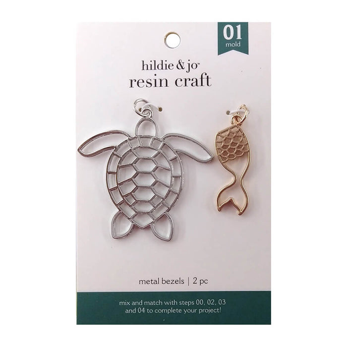 Resin Craft Open Mermaid Tail & Turtle Bezels, 2pc