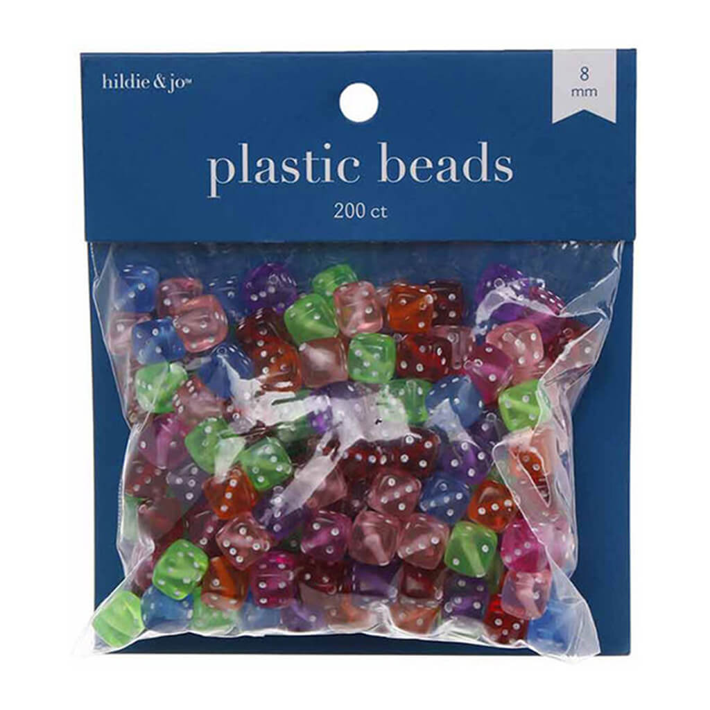 Plastic Dice Beads Multi 200pk 8mm