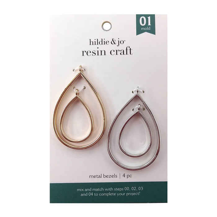 Teardrop Metal Open Bezels Silver & Gold, 4pc